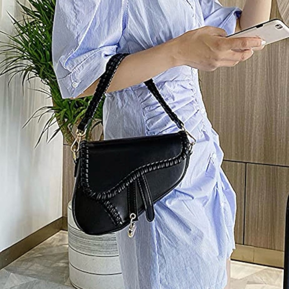 Elegant Black Women's Shoulder SADDLE BAG Purse
